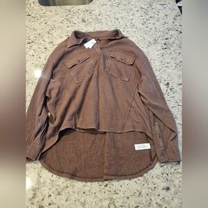 Aerie Brown Waffle Knit Oversized Shirt